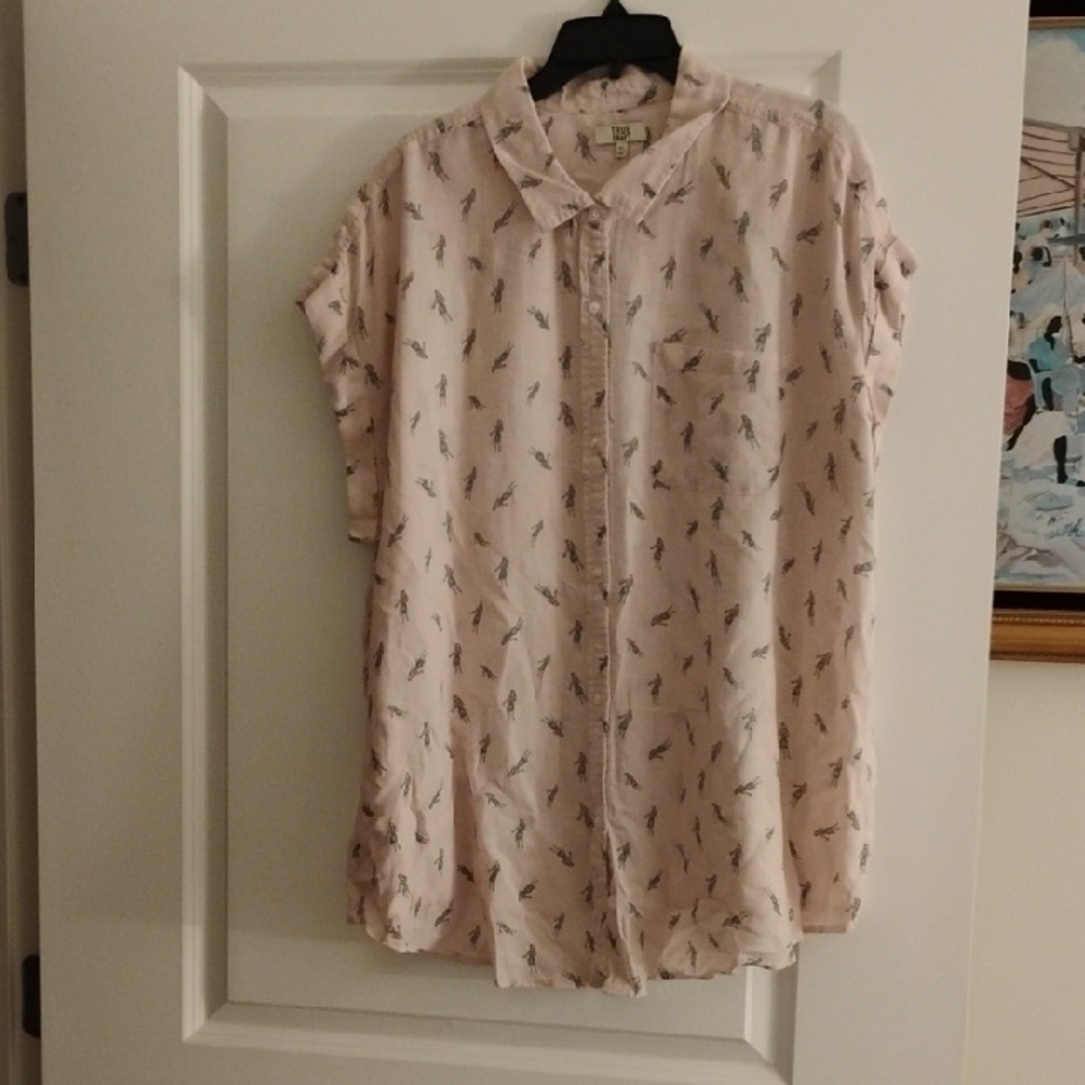 Pink Short Sleeve Button-Up Shirt